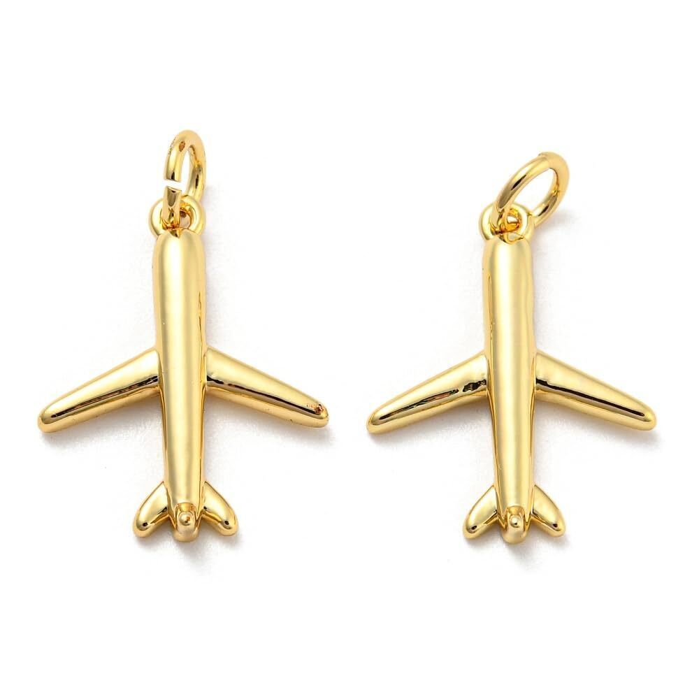 7600 10Pcs Brass Aircraft Airplane Pendants Golden Transport Airline Travel